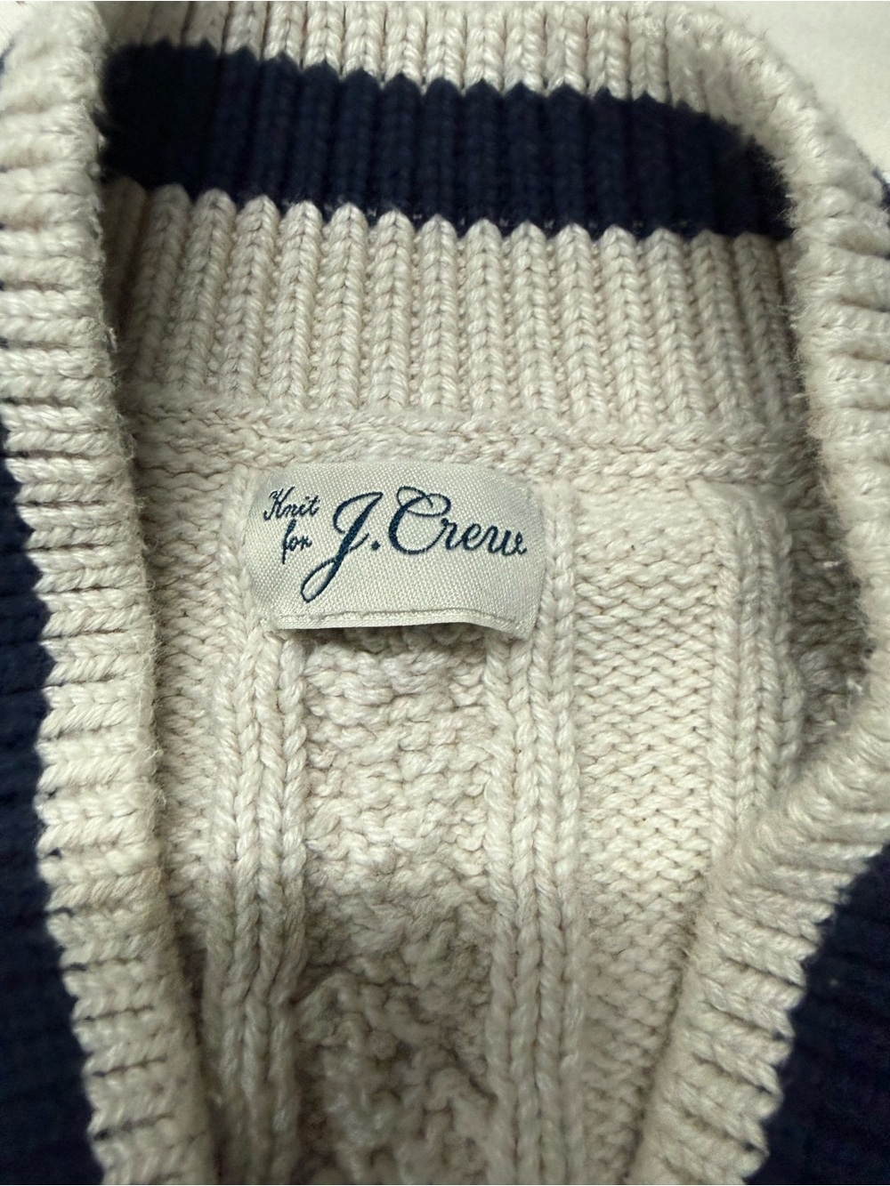 J.Crew Re-Imagined Heritage Cotton Cable Knit Cricket Sweater Ivory Sz L - Picture 3 of 4